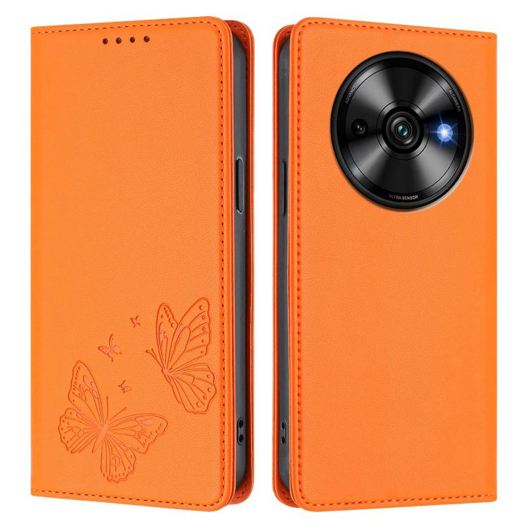 For Oukitel C59 / C59 Pro Strong Magnetic Dual Butterfly RFID Vegan Leather Phone Case
