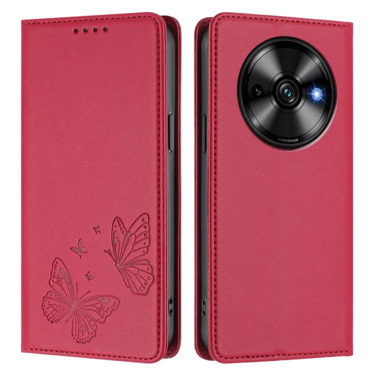 For Oukitel C59 / C59 Pro Strong Magnetic Dual Butterfly RFID Vegan Leather Phone Case