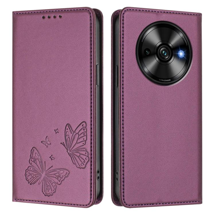 For Oukitel C59 / C59 Pro Strong Magnetic Dual Butterfly RFID Vegan Leather Phone Case