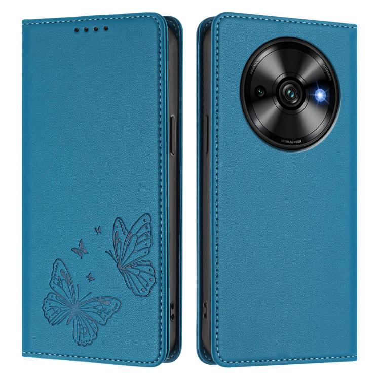 For Oukitel C59 / C59 Pro Strong Magnetic Dual Butterfly RFID Vegan Leather Phone Case