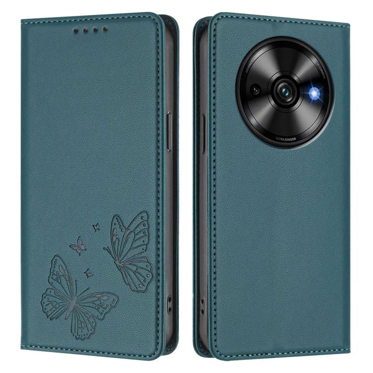 For Oukitel C59 / C59 Pro Strong Magnetic Dual Butterfly RFID Vegan Leather Phone Case