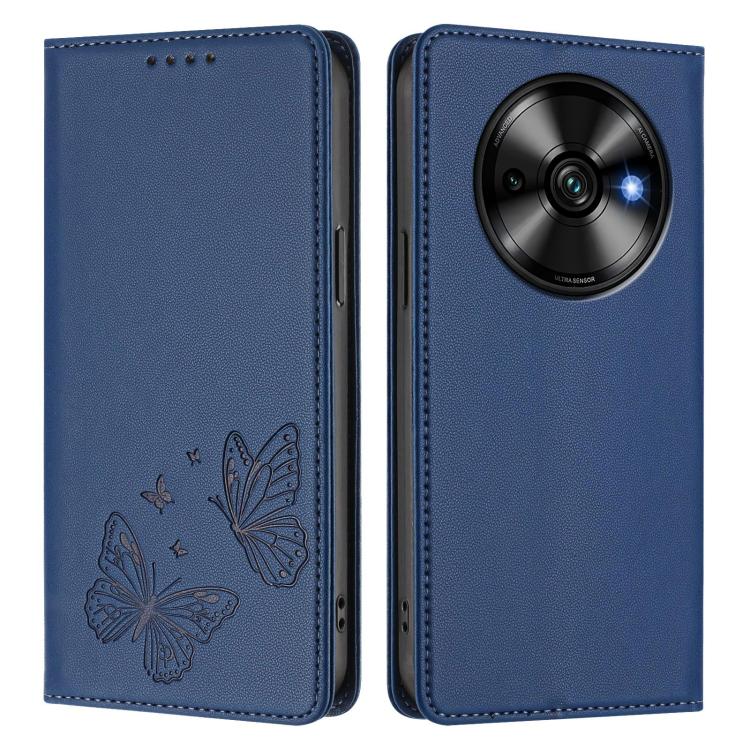 For Oukitel C59 / C59 Pro Strong Magnetic Dual Butterfly RFID Vegan Leather Phone Case