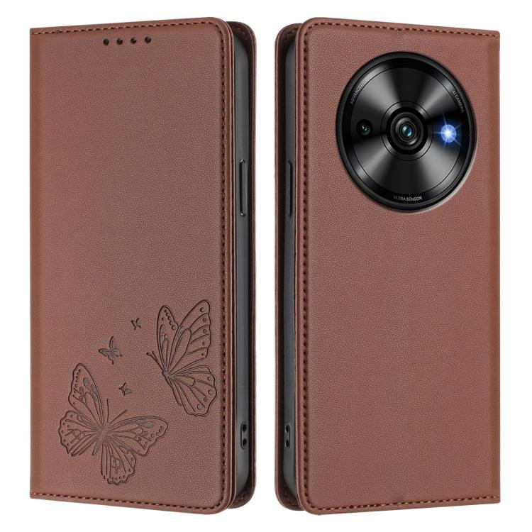 For Oukitel C59 / C59 Pro Strong Magnetic Dual Butterfly RFID Vegan Leather Phone Case
