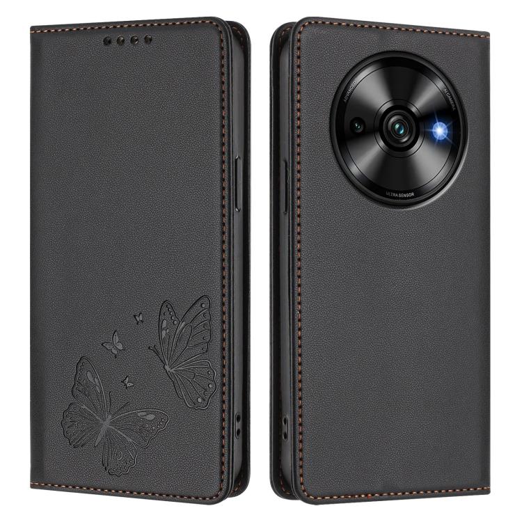 For Oukitel C59 / C59 Pro Strong Magnetic Dual Butterfly RFID Vegan Leather Phone Case