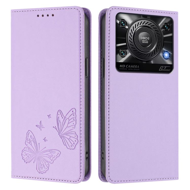 For Oukitel C60 Strong Magnetic Dual Butterfly RFID Vegan Leather Phone Case