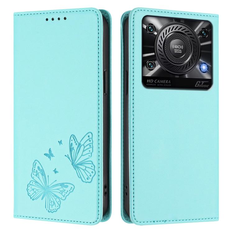 For Oukitel C60 Strong Magnetic Dual Butterfly RFID Vegan Leather Phone Case
