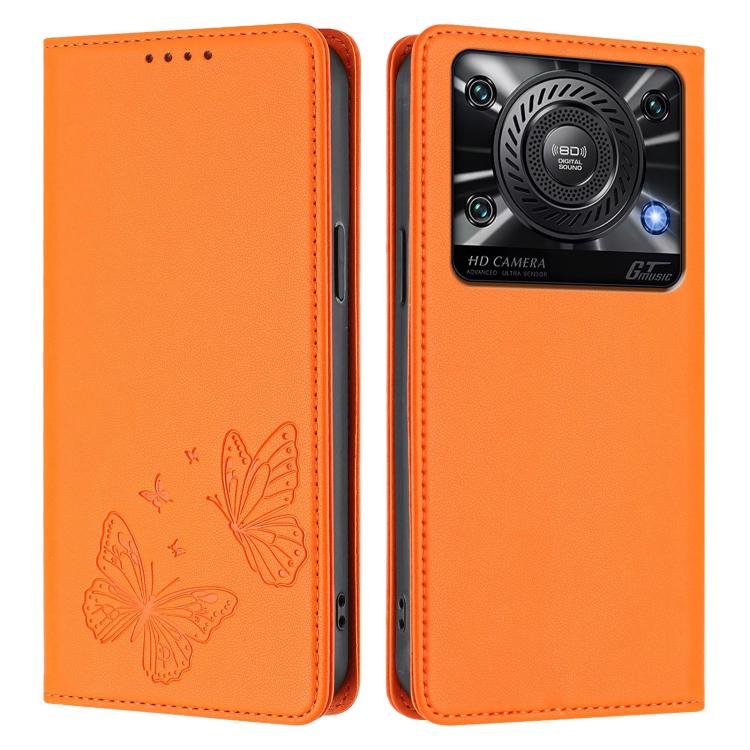 For Oukitel C60 Strong Magnetic Dual Butterfly RFID Vegan Leather Phone Case