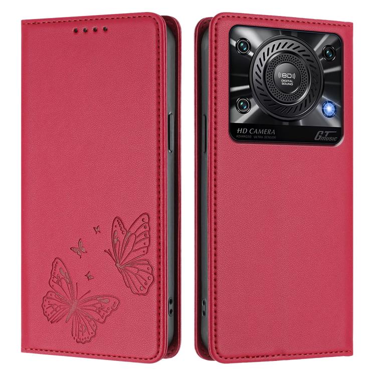 For Oukitel C60 Strong Magnetic Dual Butterfly RFID Vegan Leather Phone Case