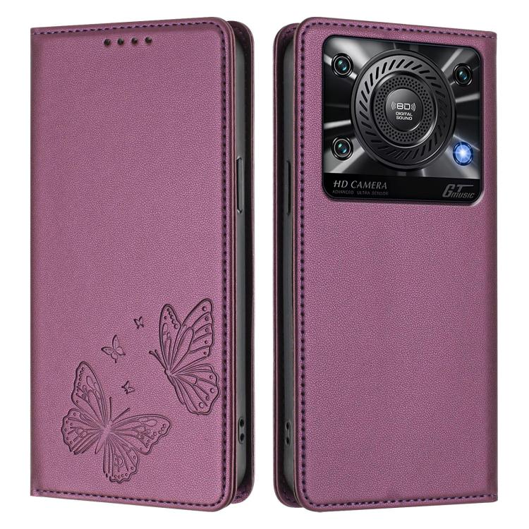 For Oukitel C60 Strong Magnetic Dual Butterfly RFID Vegan Leather Phone Case