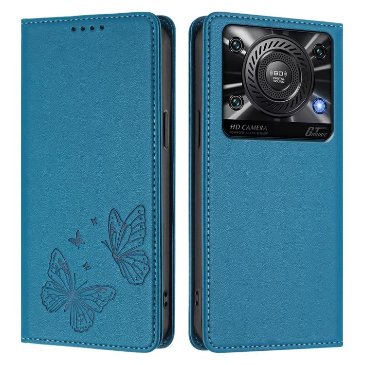 For Oukitel C60 Strong Magnetic Dual Butterfly RFID Vegan Leather Phone Case