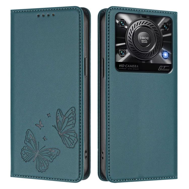 For Oukitel C60 Strong Magnetic Dual Butterfly RFID Vegan Leather Phone Case