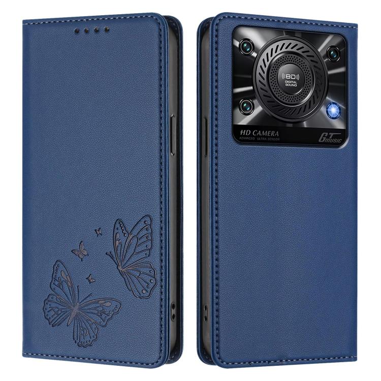 For Oukitel C60 Strong Magnetic Dual Butterfly RFID Vegan Leather Phone Case