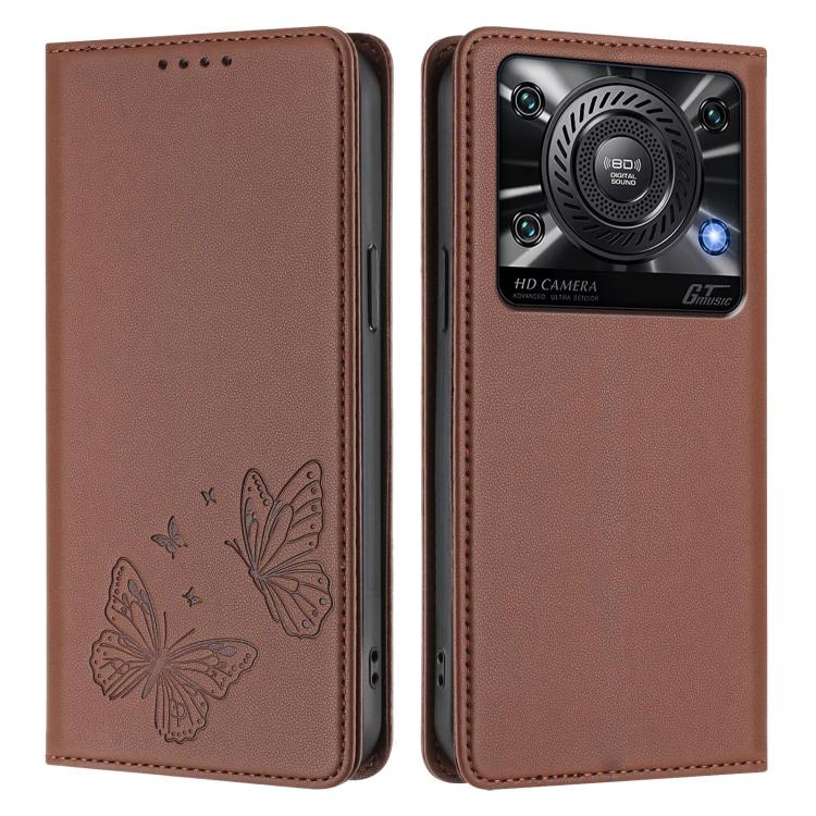 For Oukitel C60 Strong Magnetic Dual Butterfly RFID Vegan Leather Phone Case