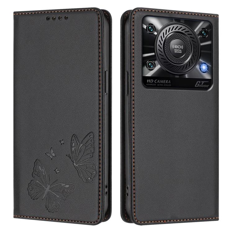 For Oukitel C60 Strong Magnetic Dual Butterfly RFID Vegan Leather Phone Case