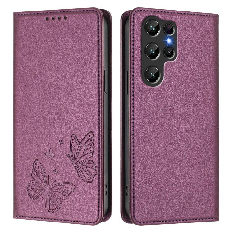 For Oukitel C61 / C61 Pro Strong Magnetic Dual Butterfly RFID Vegan Leather Phone Case