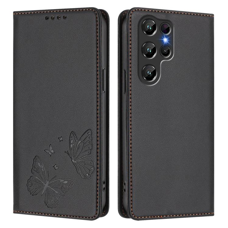 For Oukitel C61 / C61 Pro Strong Magnetic Dual Butterfly RFID Vegan Leather Phone Case