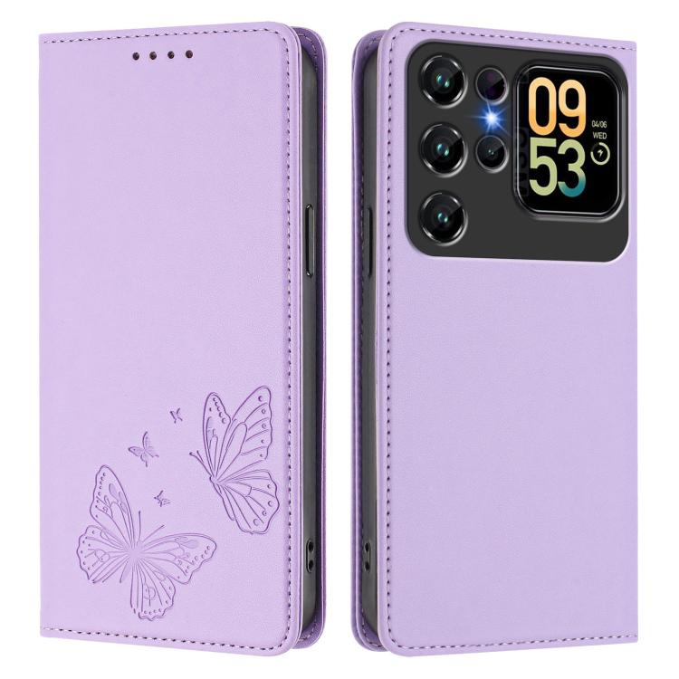 For Oukitel C62 / C62 Pro Strong Magnetic Dual Butterfly RFID Vegan Leather Phone Case