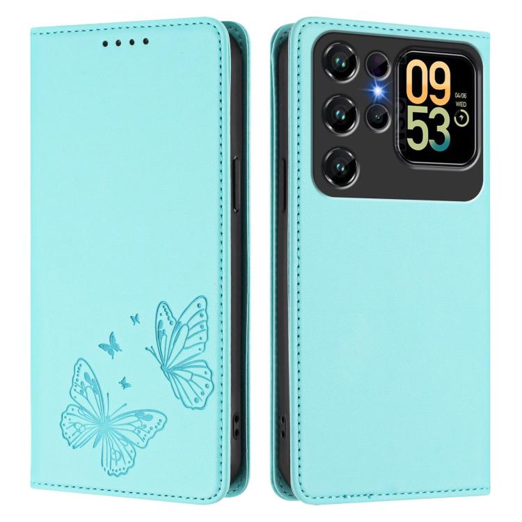 For Oukitel C62 / C62 Pro Strong Magnetic Dual Butterfly RFID Vegan Leather Phone Case