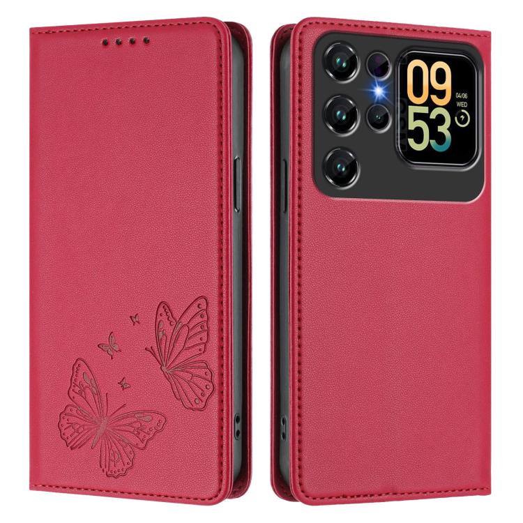For Oukitel C62 / C62 Pro Strong Magnetic Dual Butterfly RFID Vegan Leather Phone Case