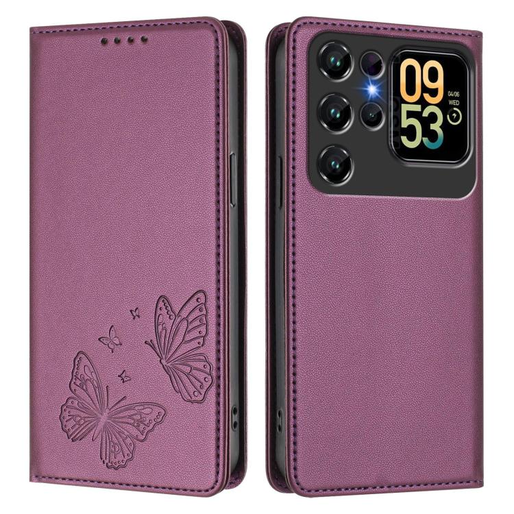 For Oukitel C62 / C62 Pro Strong Magnetic Dual Butterfly RFID Vegan Leather Phone Case