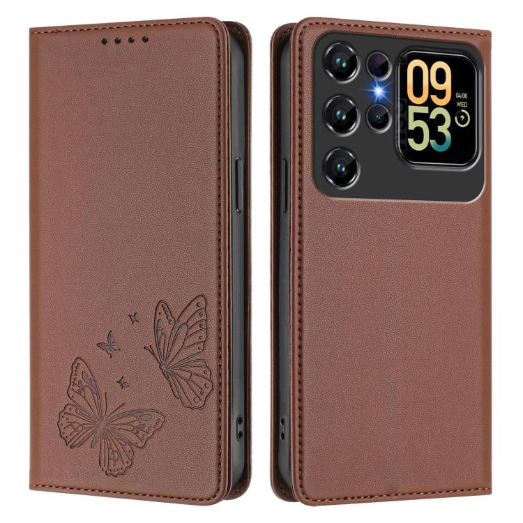 For Oukitel C62 / C62 Pro Strong Magnetic Dual Butterfly RFID Vegan Leather Phone Case