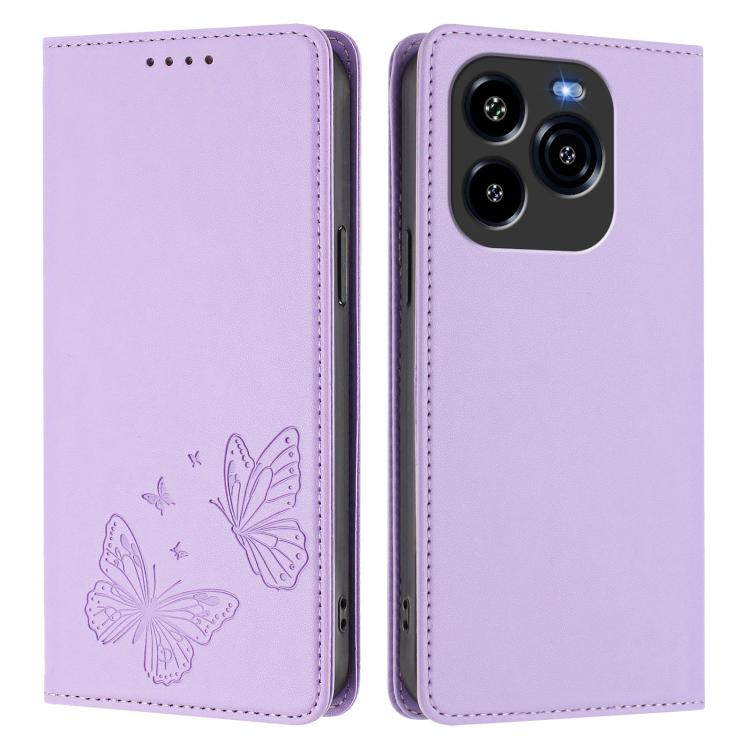 For Oukitel C65 / C65 Pro Strong Magnetic Dual Butterfly RFID Vegan Leather Phone Case