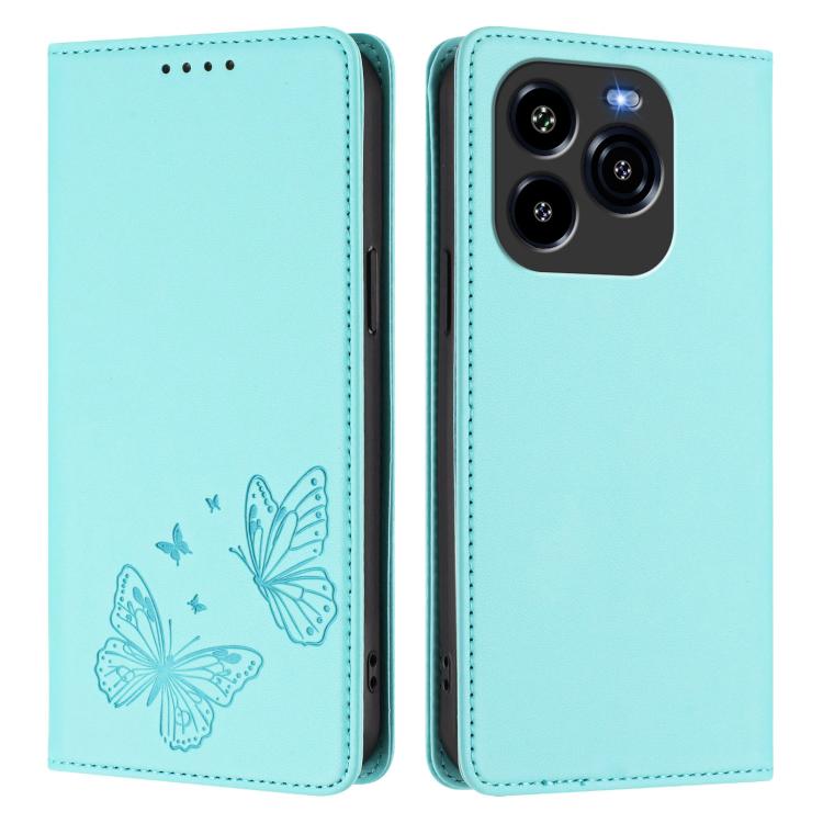 For Oukitel C65 / C65 Pro Strong Magnetic Dual Butterfly RFID Vegan Leather Phone Case