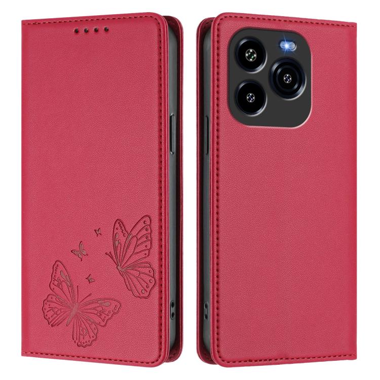 For Oukitel C65 / C65 Pro Strong Magnetic Dual Butterfly RFID Vegan Leather Phone Case