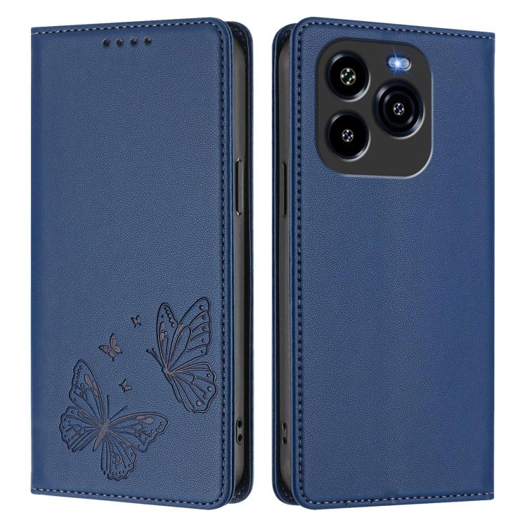 For Oukitel C65 / C65 Pro Strong Magnetic Dual Butterfly RFID Vegan Leather Phone Case