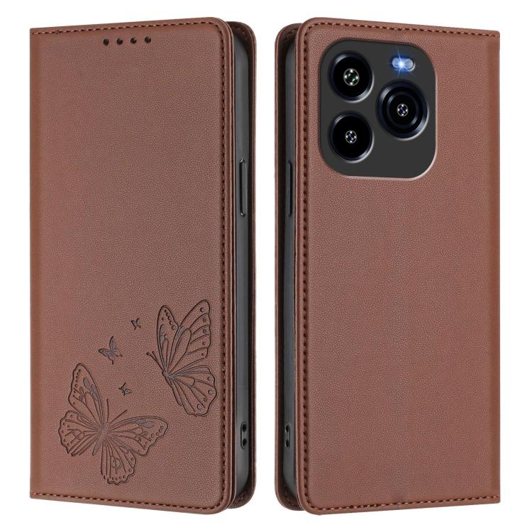 For Oukitel C65 / C65 Pro Strong Magnetic Dual Butterfly RFID Vegan Leather Phone Case