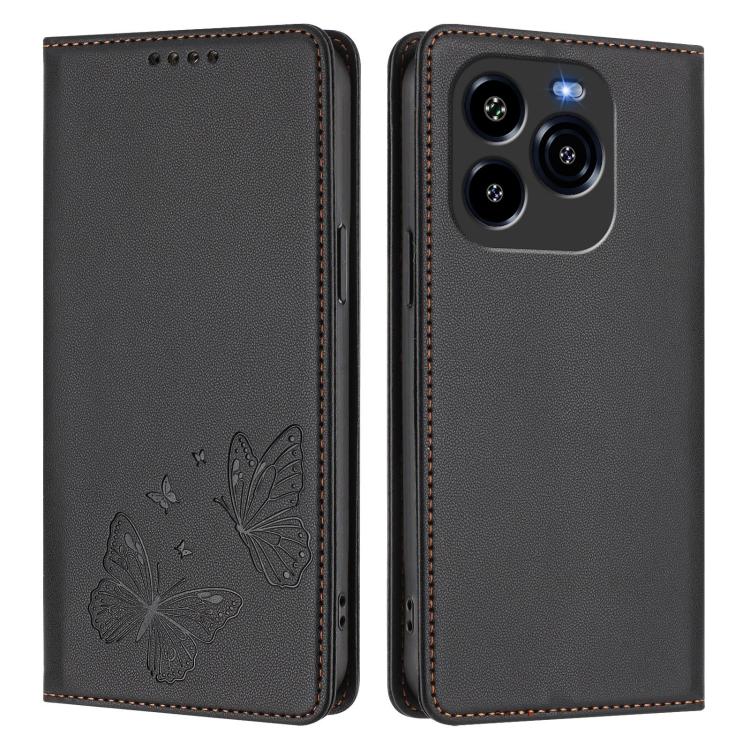 For Oukitel C65 / C65 Pro Strong Magnetic Dual Butterfly RFID Vegan Leather Phone Case