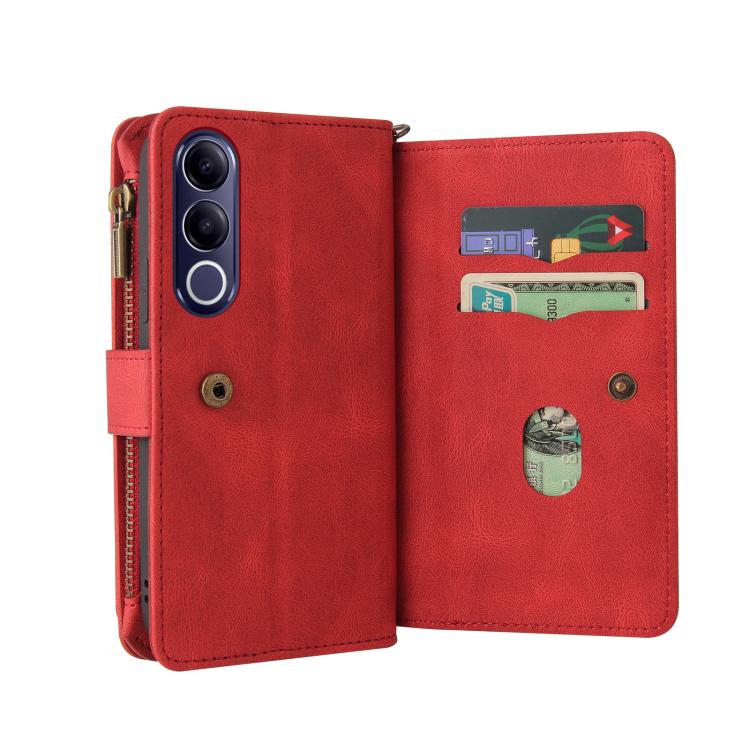 For vivo V70 FE 5G Skin Feel Multi Card Slots Zipper Wallet Leather Phone Case