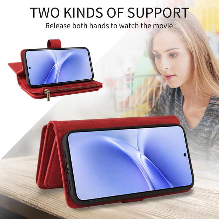 For vivo V70 FE 5G Skin Feel Multi Card Slots Zipper Wallet Leather Phone Case