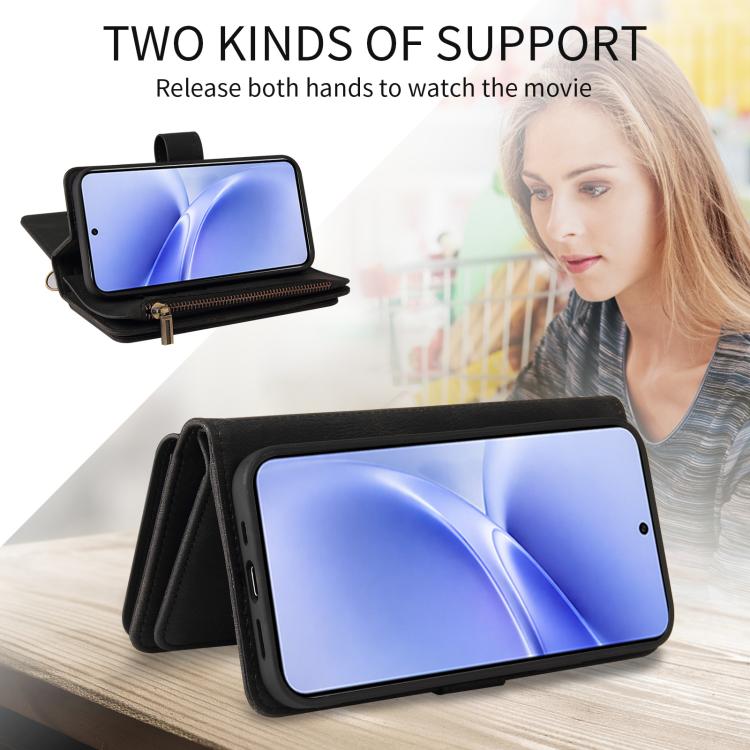 For vivo V70 FE 5G Skin Feel Multi Card Slots Zipper Wallet Leather Phone Case