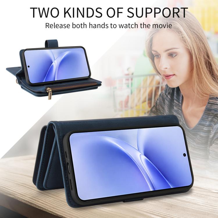 For vivo V70 FE 5G Skin Feel Multi Card Slots Zipper Wallet Leather Phone Case