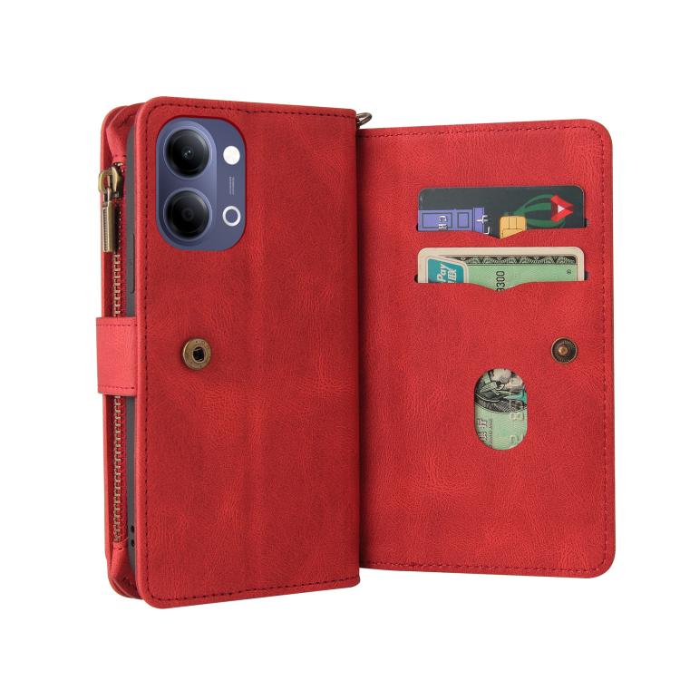 For vivo Y05 4G / Y21 5G 2026 Skin Feel Multi Card Slots Zipper Wallet Leather Phone Case