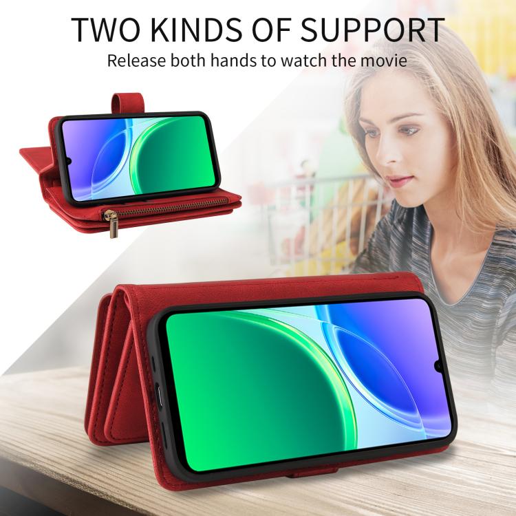 For vivo Y05 4G / Y21 5G 2026 Skin Feel Multi Card Slots Zipper Wallet Leather Phone Case