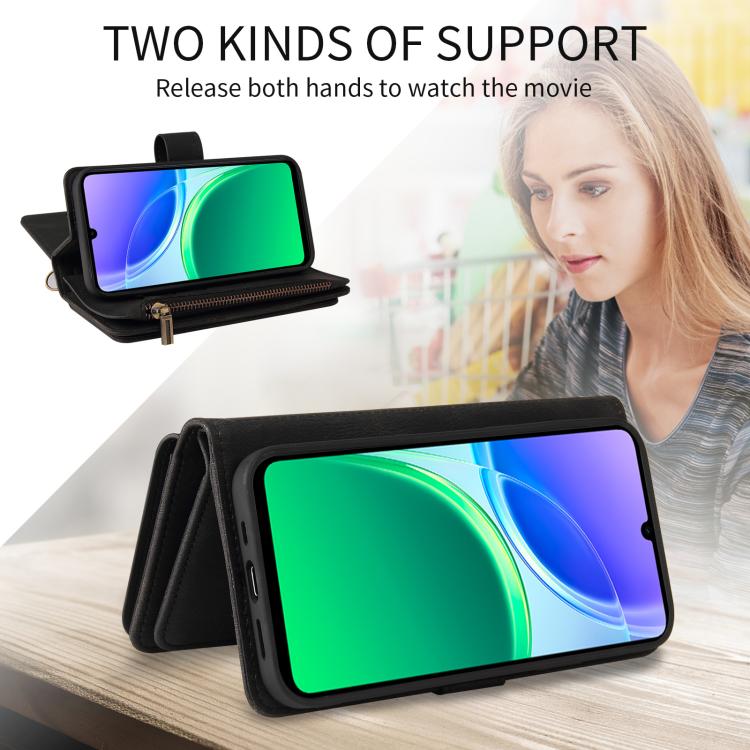 For vivo Y05 4G / Y21 5G 2026 Skin Feel Multi Card Slots Zipper Wallet Leather Phone Case