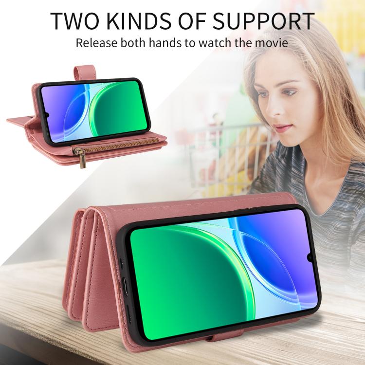 For vivo Y05 4G / Y21 5G 2026 Skin Feel Multi Card Slots Zipper Wallet Leather Phone Case