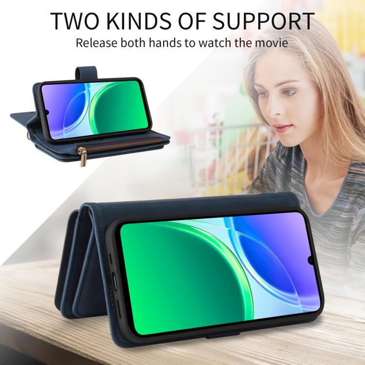 For vivo Y05 4G / Y21 5G 2026 Skin Feel Multi Card Slots Zipper Wallet Leather Phone Case