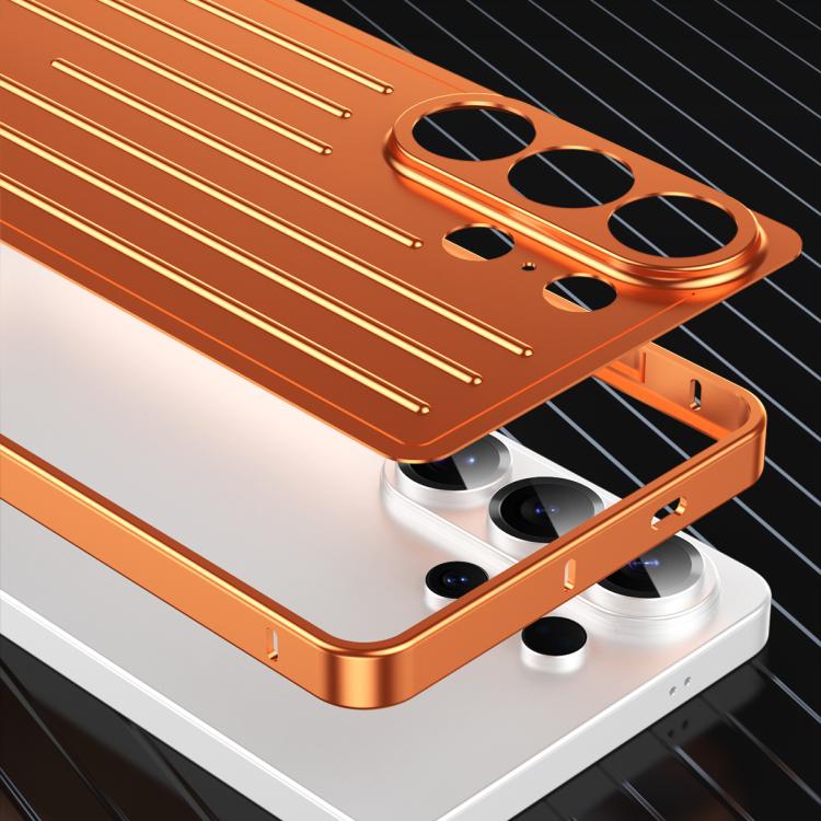 For Samsung Galaxy S26 Ultra 5G Seahorse Buckle Alloy Frame Minimalist Luggage Pattern Metal Back Phone Case