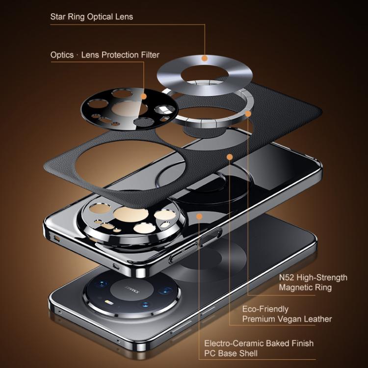For Huawei Mate 60 Dual-Ring Magnetic Vegan Leather Phone Case