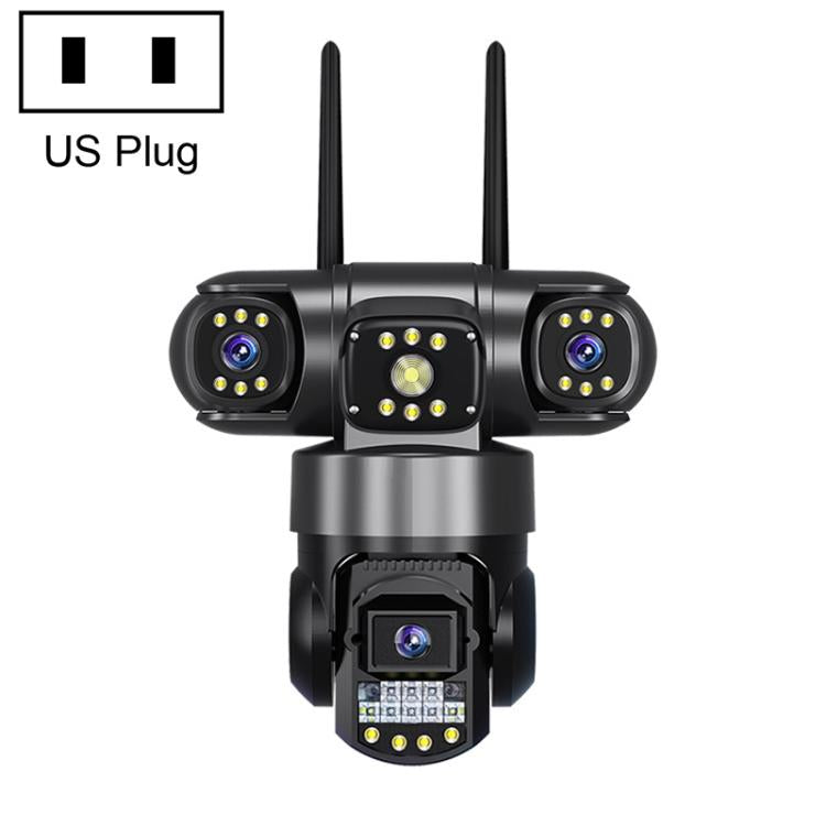 V380 3MP HD Panoramic 360 Degrees Triple Lens Wireless WiFi Surveillance Camera, US Plug - Black
