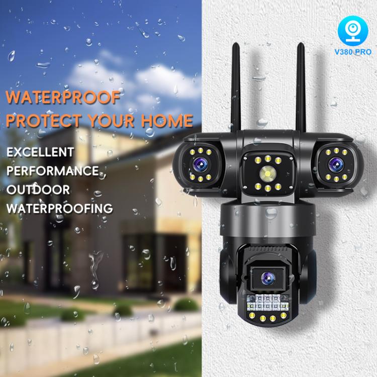 V380 3MP HD Panoramic 360 Degrees Triple Lens Wireless WiFi Surveillance Camera, US Plug - Black