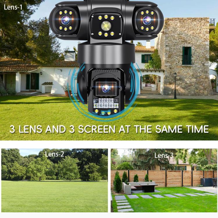 V380 3MP HD Panoramic 360 Degrees Triple Lens Wireless WiFi Surveillance Camera, US Plug - Black