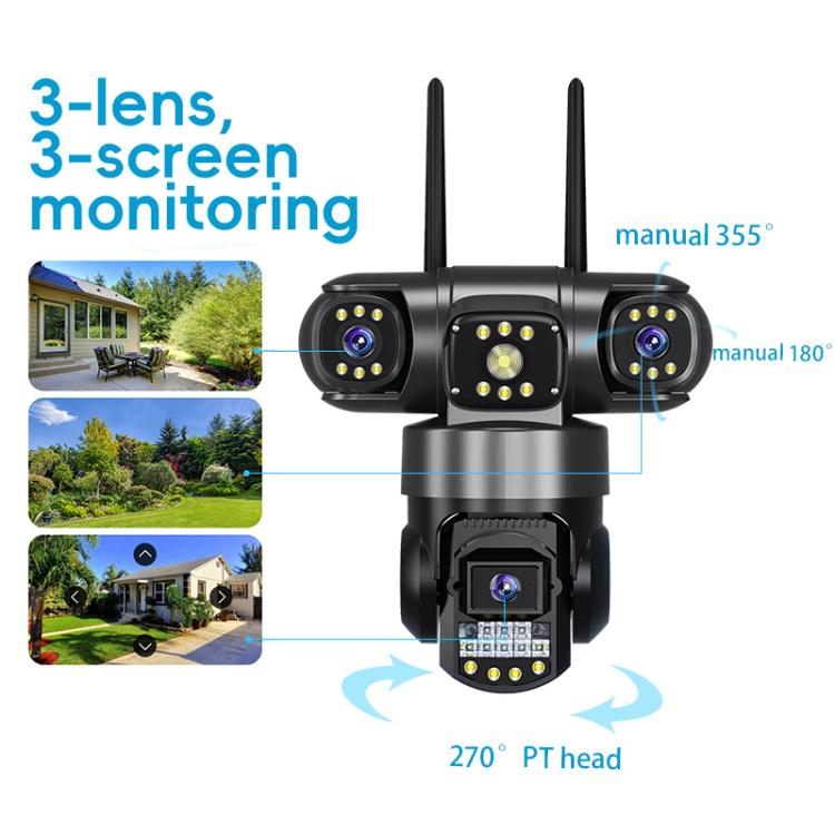 V380 3MP HD Panoramic 360 Degrees Triple Lens Wireless WiFi Surveillance Camera, US Plug - Black
