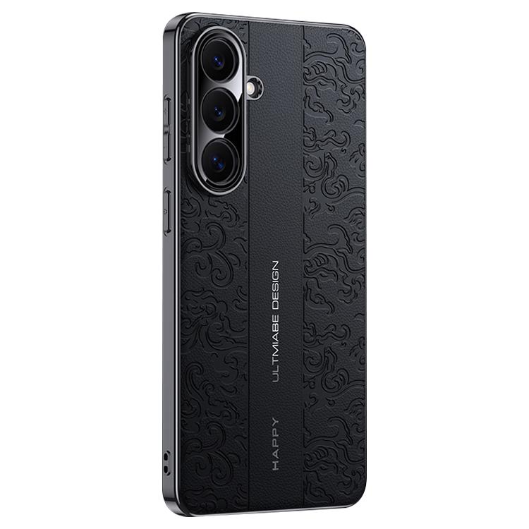 For Samsung Galaxy S24+ 5G Cloud Dragon Pattern Plain Leather PC Phone Case