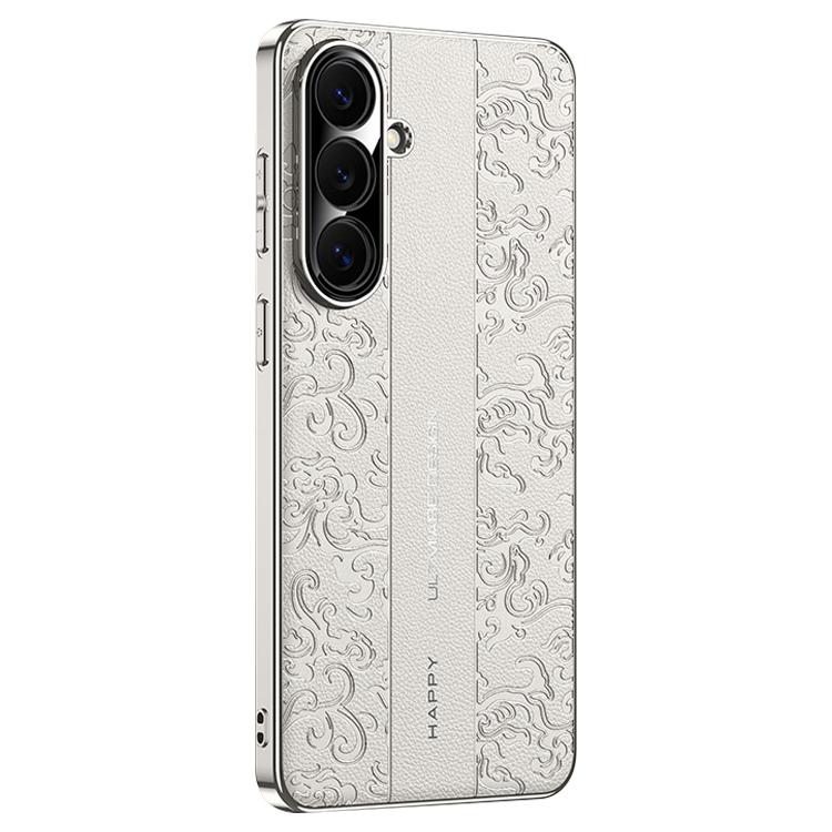 For Samsung Galaxy S25+ 5G Cloud Dragon Pattern Plain Leather PC Phone Case