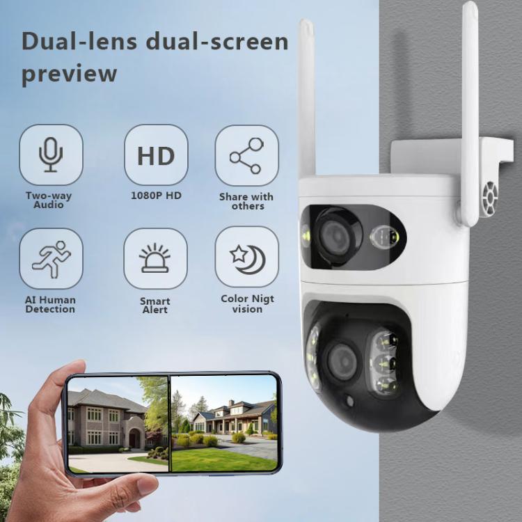 V380 2MP HD Smart Gun Ball Linkage WiFi Surveillance Camera, US Plug - White