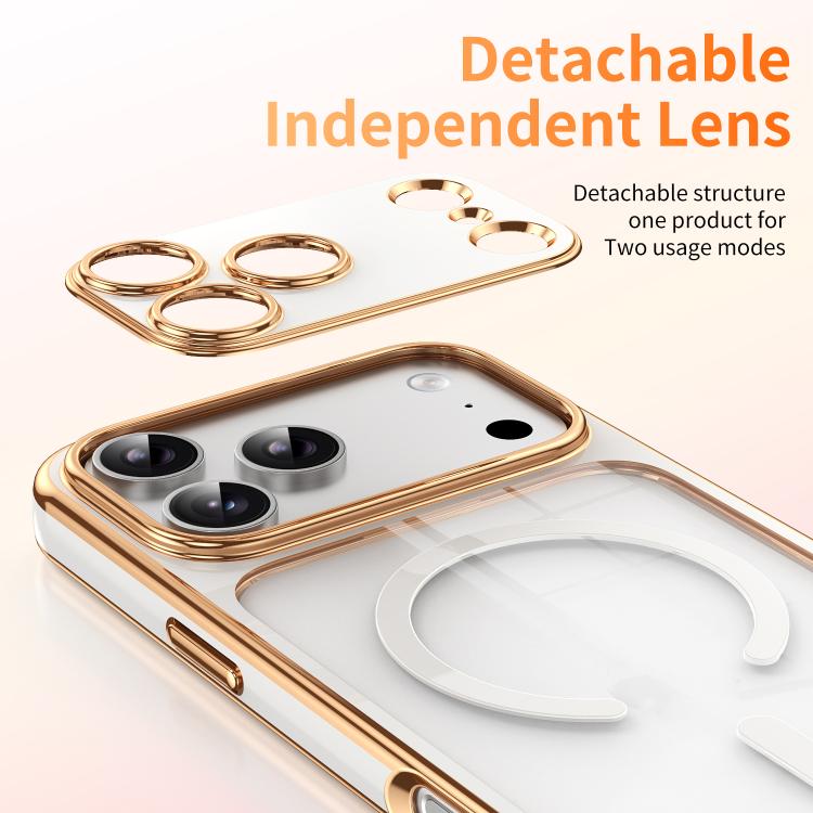 For iPhone 17 Pro Max Electroplated Dual Color TPU Detachable Lens Magnetic Shockproof Phone Case